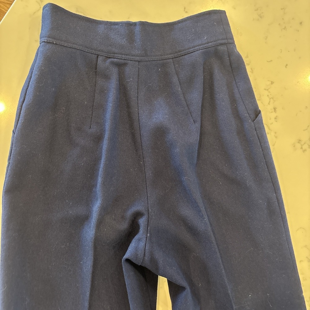 VTG 1960s 70s High Waisted Pleated Lined Wool Pants Women Size 2 26" Waist Navy - Picture 7 of 14
